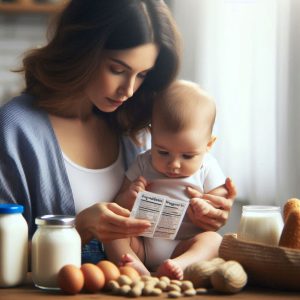 parent carefully reads the ingredients on a food label