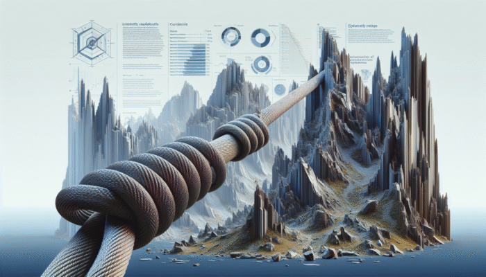 A durable mountain climbing rope with superior abrasion resistance navigating rocky terrain.