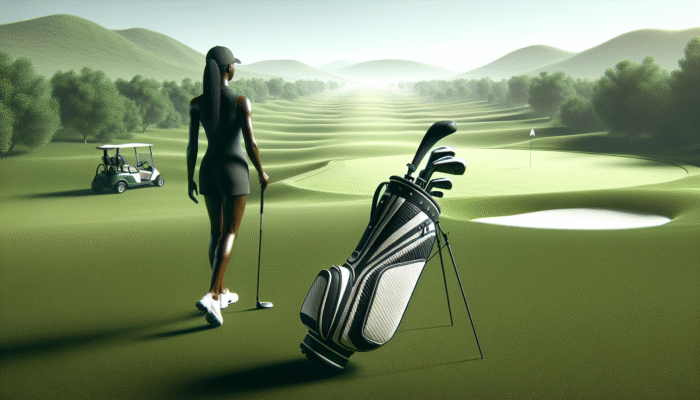 Sleek Titleist Players 4 Stand Bag elegantly displayed on a golf course, showcasing its lightweight design and ergonomic straps.