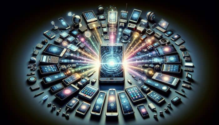 Use Mobile SEO Audits for Performance: A smartphone showing a top-ranked website on a search engine, surrounded by other mobile devices, highlighting mobile SEO importance.