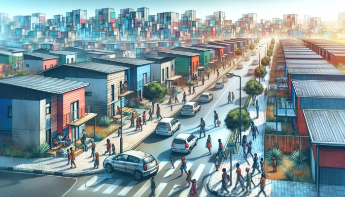 A bustling street in Delmas with affordable homes and businesses, attracting first-time investors.