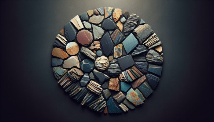 A vibrant display of UK slates, highlighting Welsh slate's colours and durability, used in various applications.