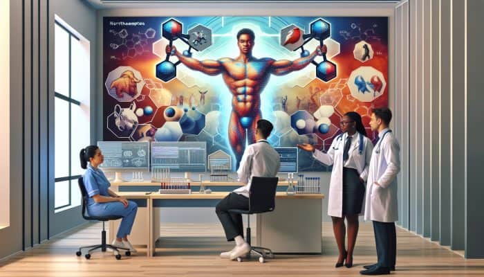 Expert insights on testosterone testing in a modern Northampton clinic, with charts and diverse professionals.