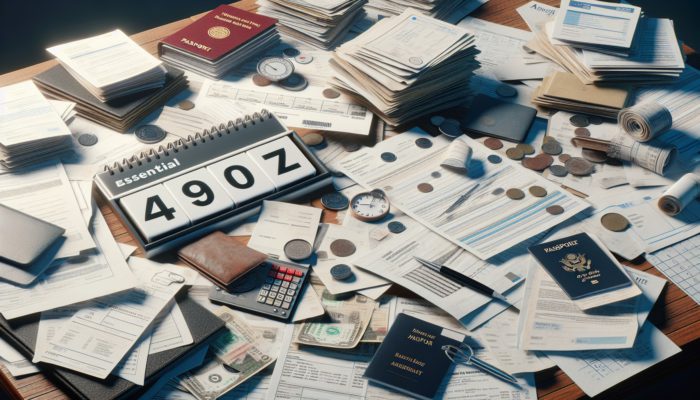 A cluttered desk with payslips, bank statements, tax returns, and passports, with a calendar showing urgency for loan pre-approval.