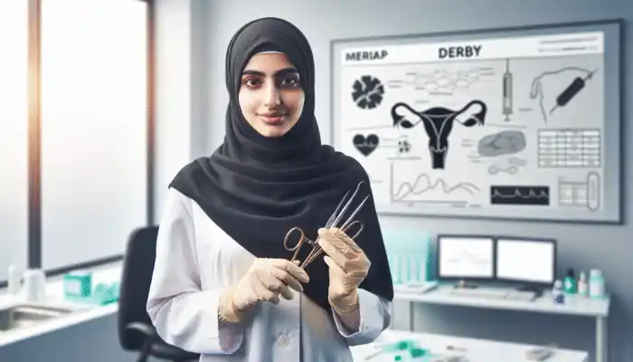 A healthcare professional in Derby using puncture-resistant nitrile gloves to handle sharp instruments safely in a clinic.