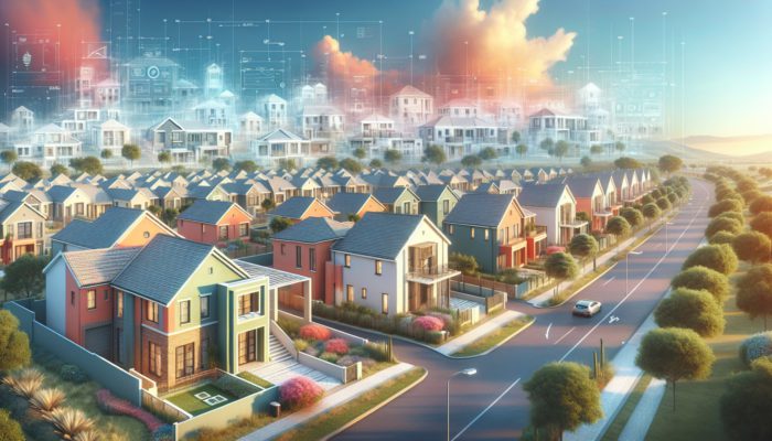 A Mahikeng street featuring semi-detached houses, modern townhouses, and affordable flats catering to diverse market segments.
