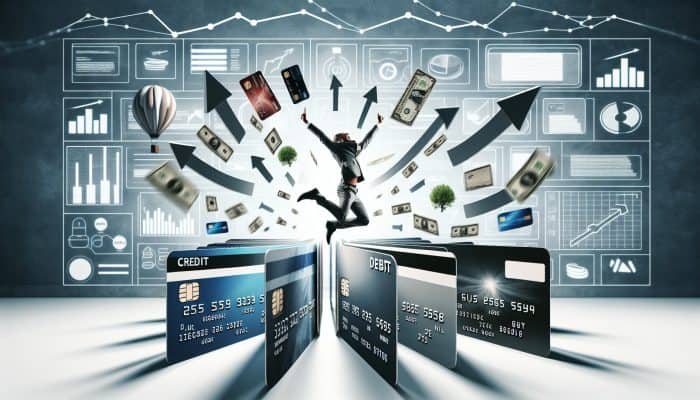 How to Use Debt Consolidation for Long-Term Gain: UK Strategies | DCL Person celebrating improved credit score with debt consolidation symbols and rising graph.