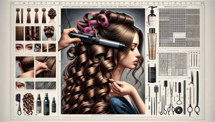 Creating Coiled Curls for Cool: Woman with thick hair using wide-barrel curling iron and strong-hold mousse for perfect coiled curls.
